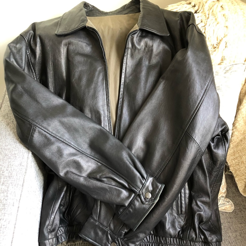 Men’s black leather jacket